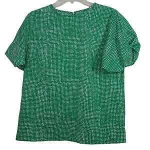 Shein Green White Dot Short Sleeve Top Blouse Women Size XL 12 Casual Work